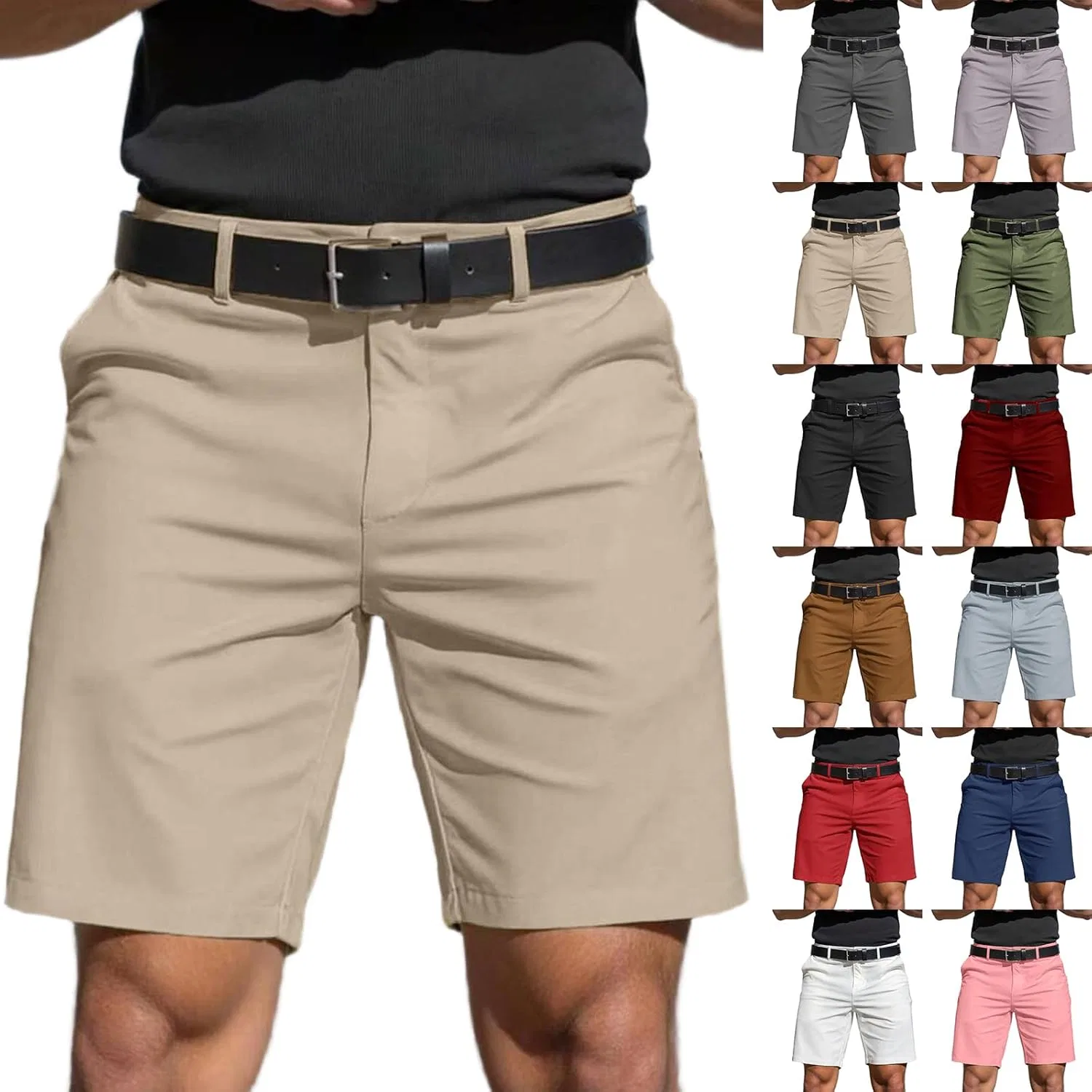 Шорты спортивные с эластичным поясом, до колен, Khaki