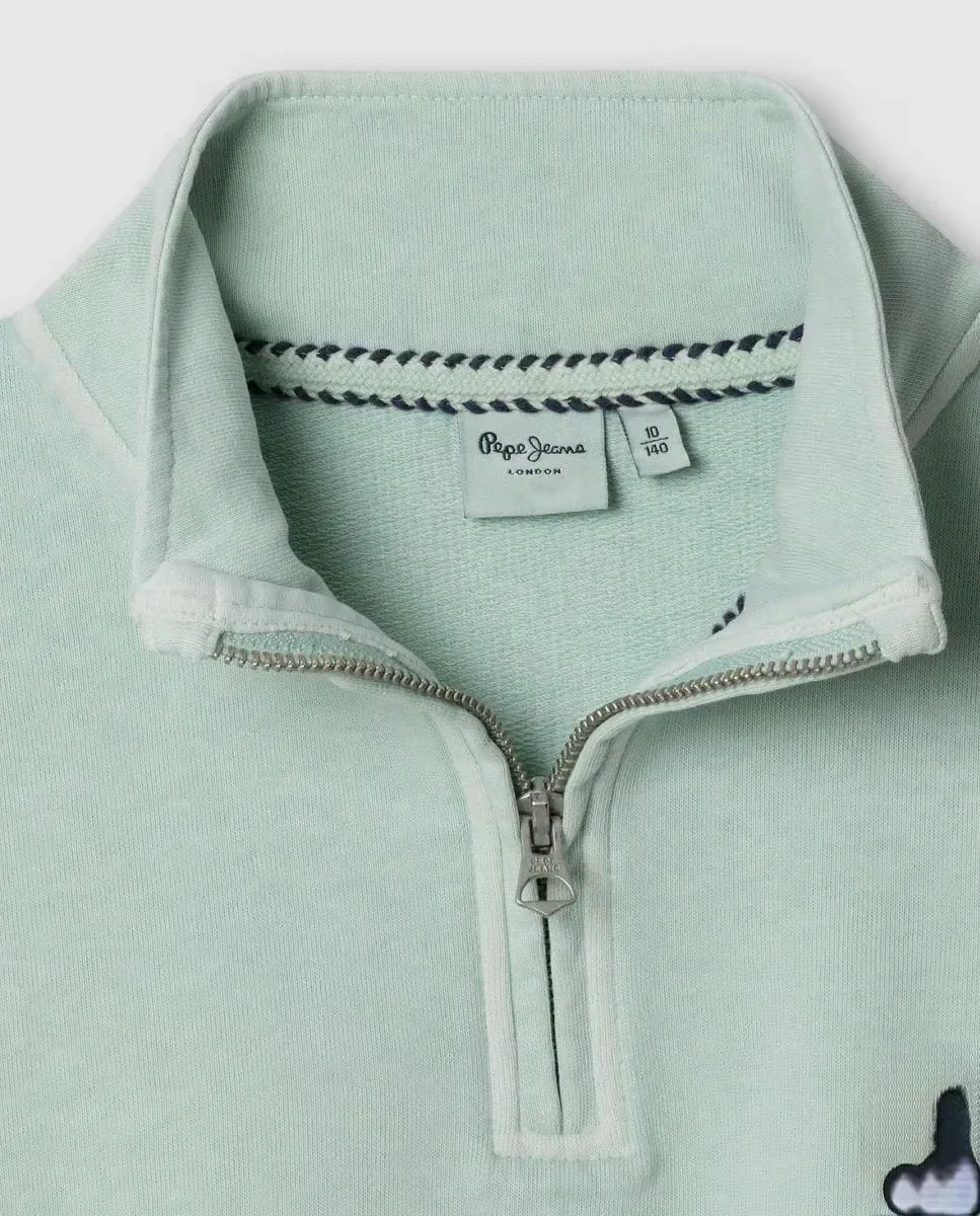 Детский свитшот Preston с половинной молнией Pepe Jeans, бирюзовый — фото 3