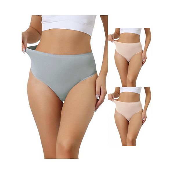 

3 пачки женских стрингов с высокой талией, корректирующие фигуру трусики t-back Allegra K, Beige Grey
