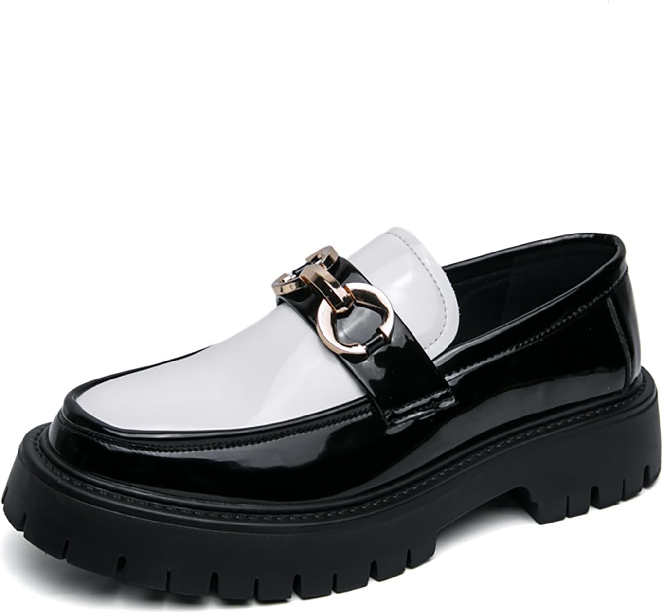 

Мужские лаковые слипоны на платформе с круглым носком и металлическим декором, противоскользящей подошвой, для делового и повседневного использования, офисных вечеринок Forevercan, белый