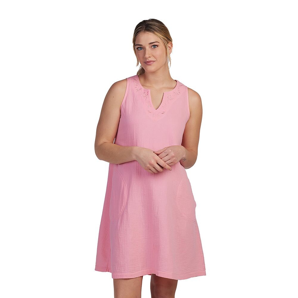 

Женская короткая ночная рубашка без рукавов Miss Elaine Essentials из мятой марли с вырезом и вырезом, коралловый