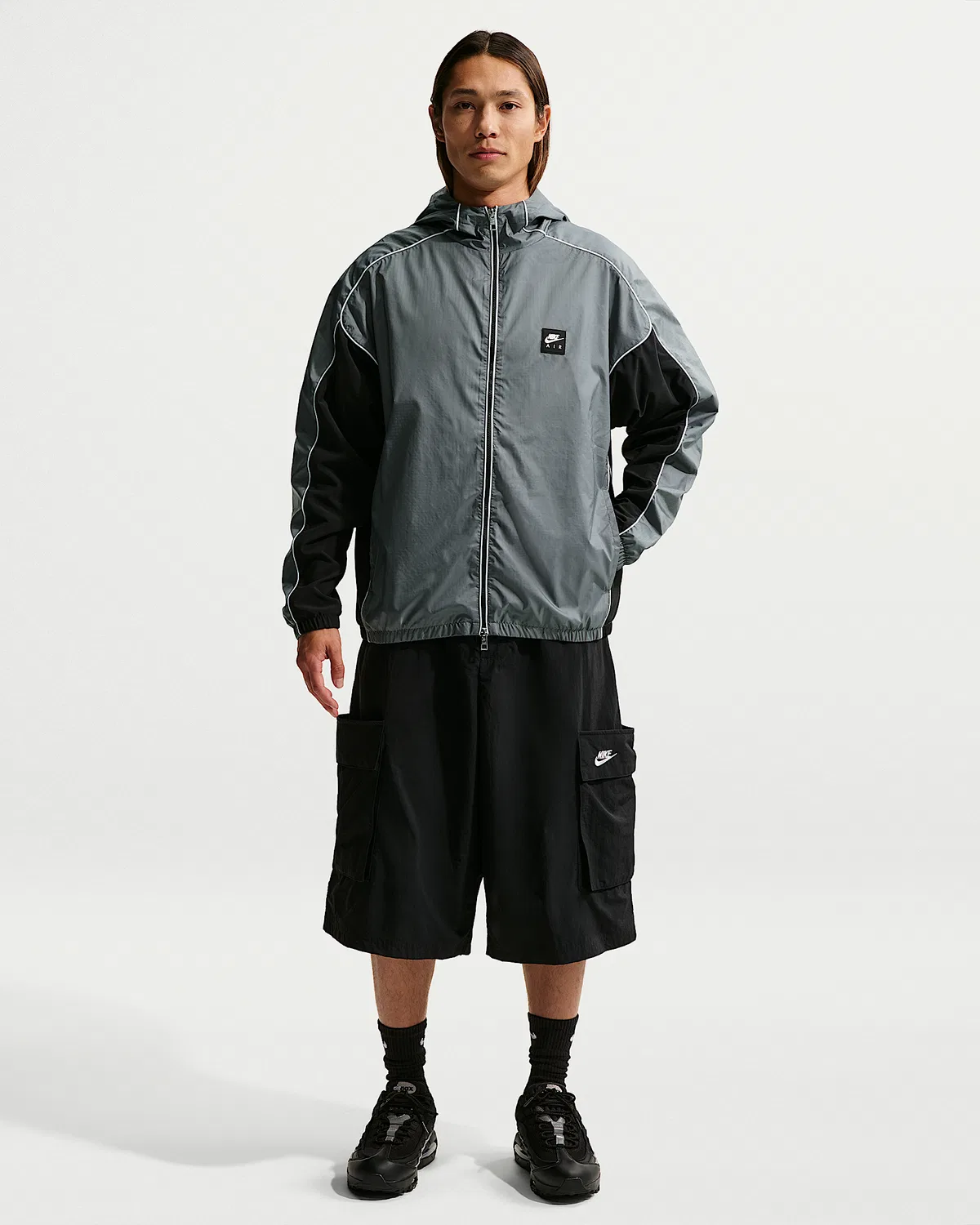 Мужская гибридная куртка Nike Air с полной застежкой-молнией, Smoke Grey/Black/White — фото 4