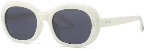 

Солнцезащитные очки 2027 года в овальной панк-стиле с заклепками для мужчин, защита от УФ-излучения UV400, ретро-стиль, круглые солнцезащитные очки для женщин MTZJH, White Gray