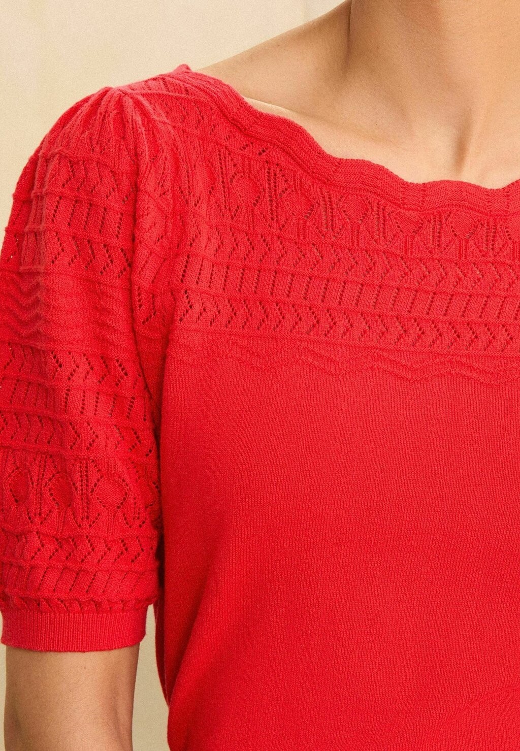 

Принт на футболке POINTELLE SCALLOP NECK, REGULAR FIT Love & Roses, светло-красный