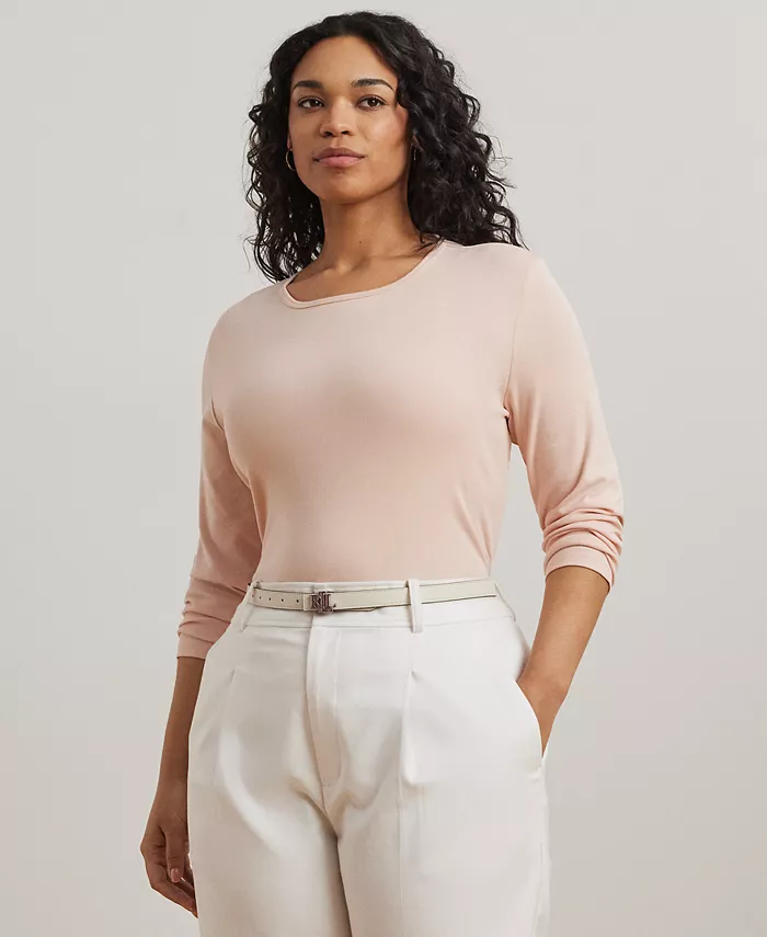 

Футболка с длинным рукавом Plus Size Stretch Lauren Ralph Lauren, розовый