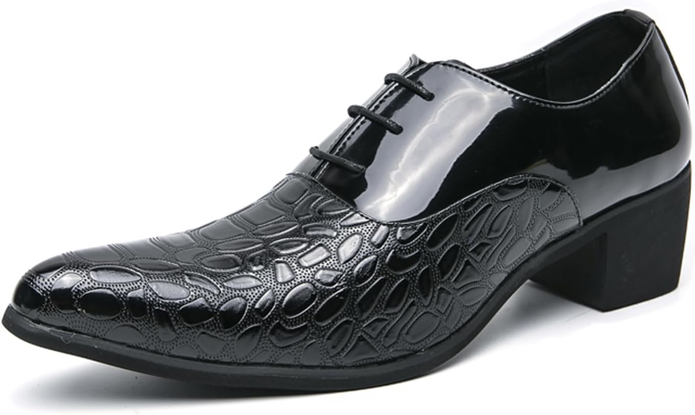 

Мужские туфли-оксфорды с высоким каблуком из лакированной кожи с принтованной аппликацией, модные с заостренным носком, классической шнуровкой и эффектом увеличения роста, для смокинга, официальных мероприятий, бизнес-вечеринок и свадеб Uzujbaa,...