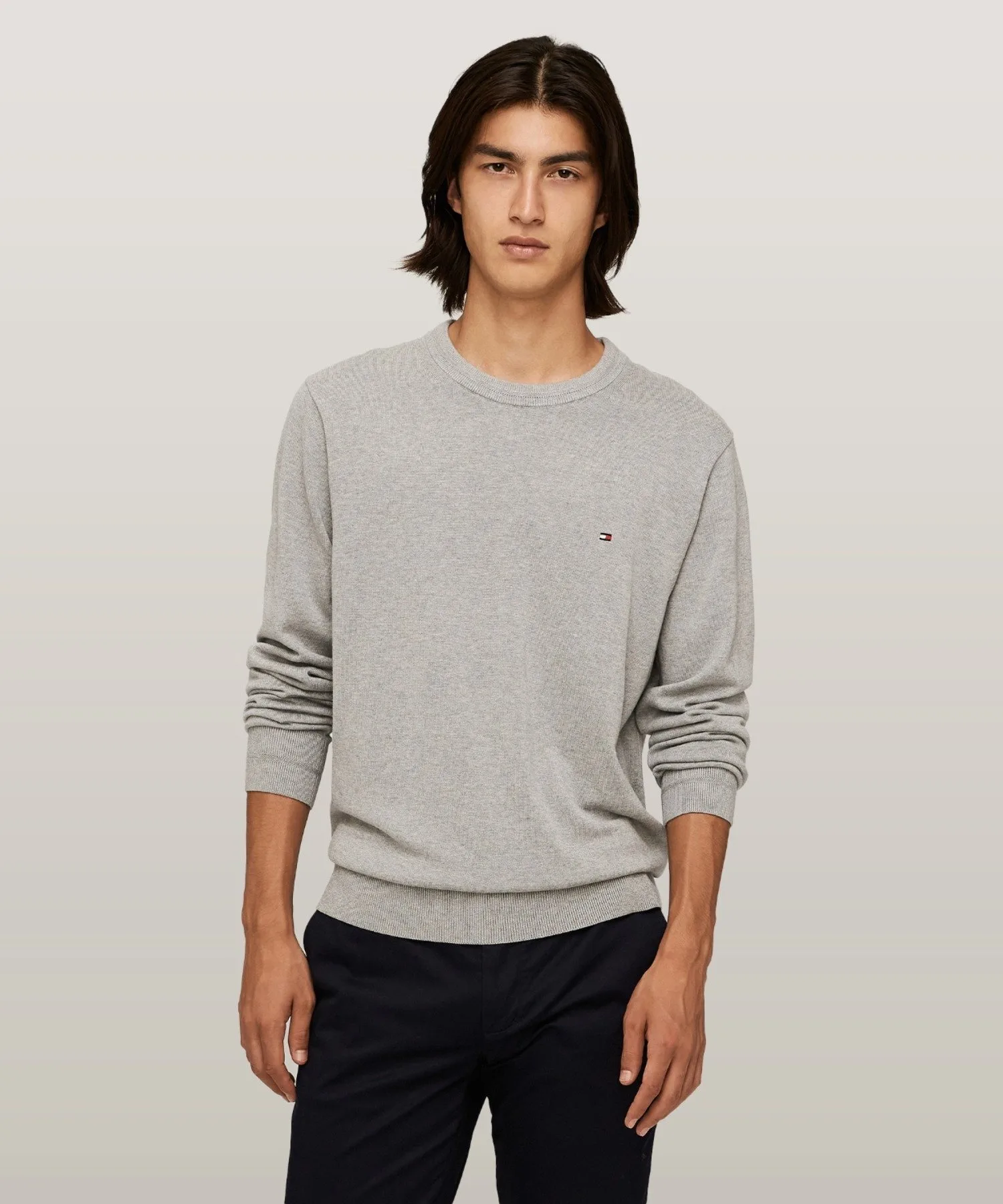 Вязаный свитер с круглым вырезом из смеси хлопка и шелка TOMMY HILFIGER, Gray P61