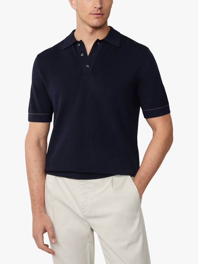 

Вязаная хлопковая поло с короткими рукавами Hackett London, Dark Denim Blue