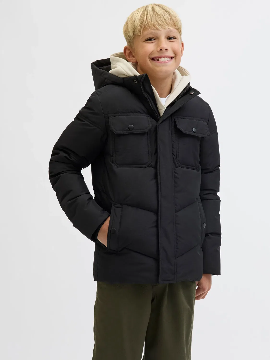 Стеганая куртка с капюшоном JACK & JONES Junior, черный — фото 2