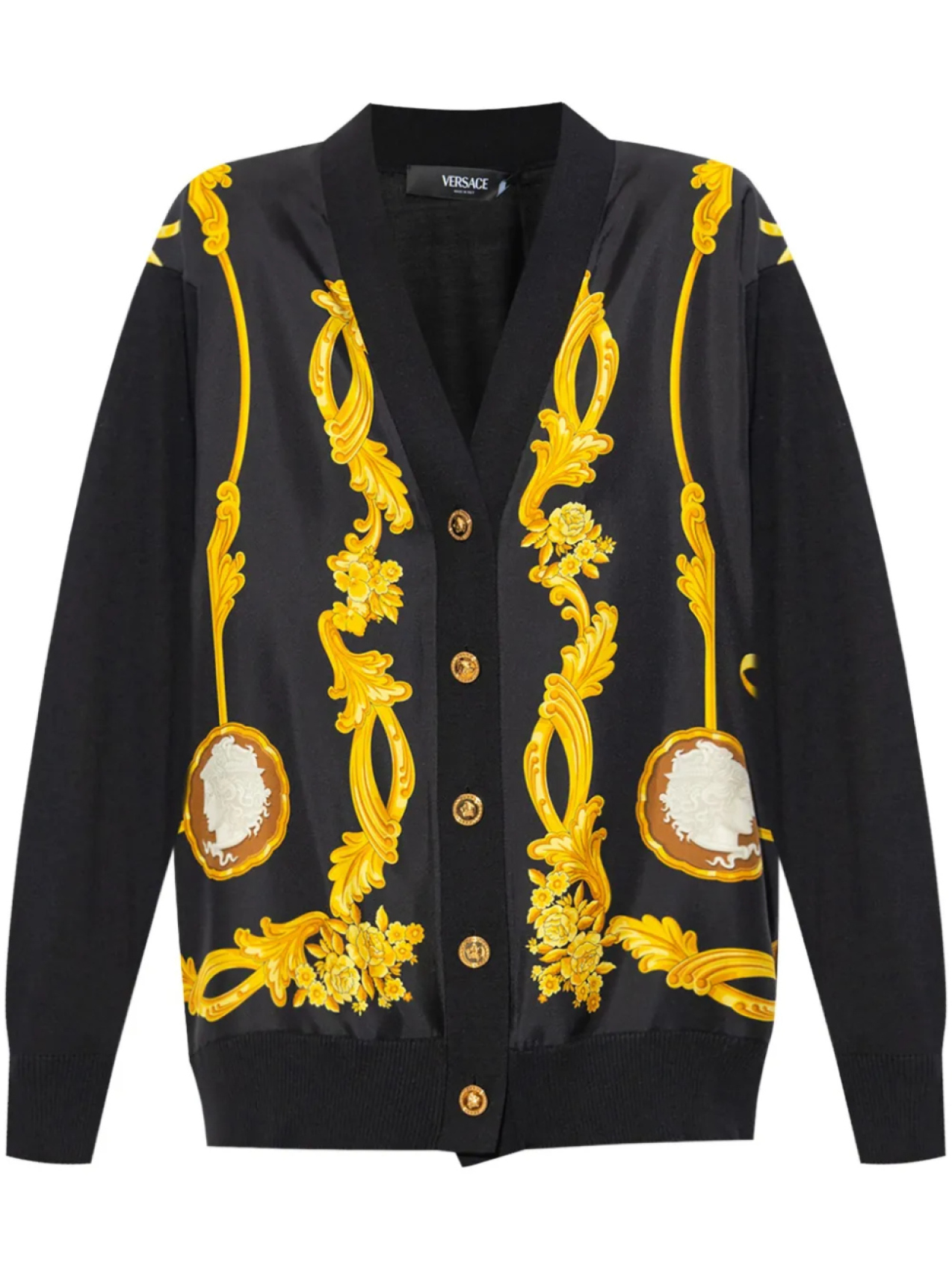 

Шерстяно-шелковый кардиган Versace, черный