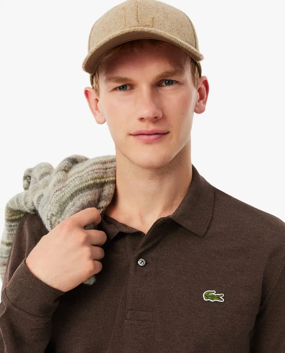Мужское поло классического кроя с длинными рукавами Lacoste, шоколадно-коричневый — фото 3
