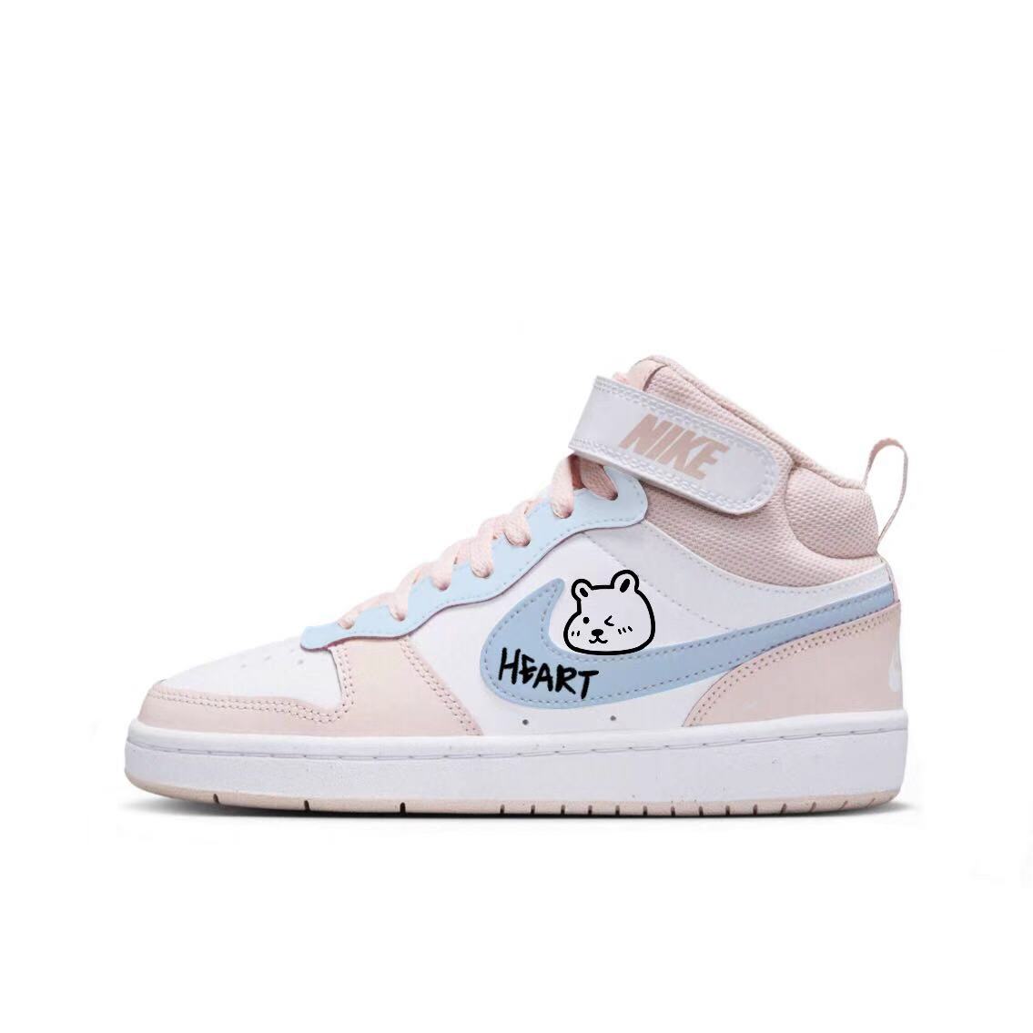 

Кроссовки для скейтбординга Court Cute Bear Blue Heart Abrasion Resistant Mid top для детей и подростков Nike, розовый