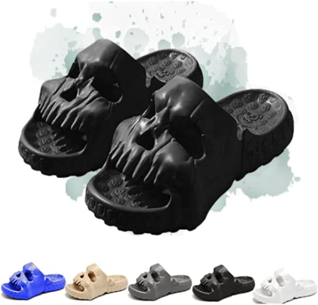 

Тапочки с одним ремешком и дизайном черепа, уникальная форма черепа из EVA для женщин и мужчин, уникальные нескользящие тапочки для дома и улицы, быстросохнущие облачные тапочки для женщин и мужчин Purrl, черный