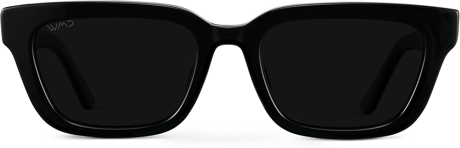 

WearMe Pro — женские поляризованные прямоугольные солнцезащитные очки, узкая ацетатная оправа, прочные 5-шарнирные застежки, ручная полировка, Black / Triple Black Lens