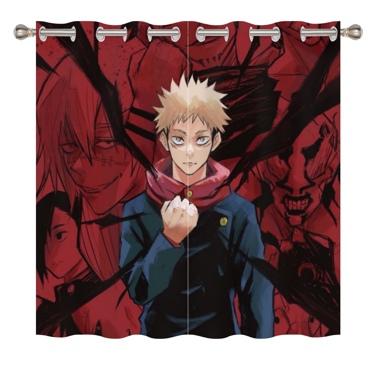 

Шторы плотные с рисунком Jujutsu Kaisen, красный