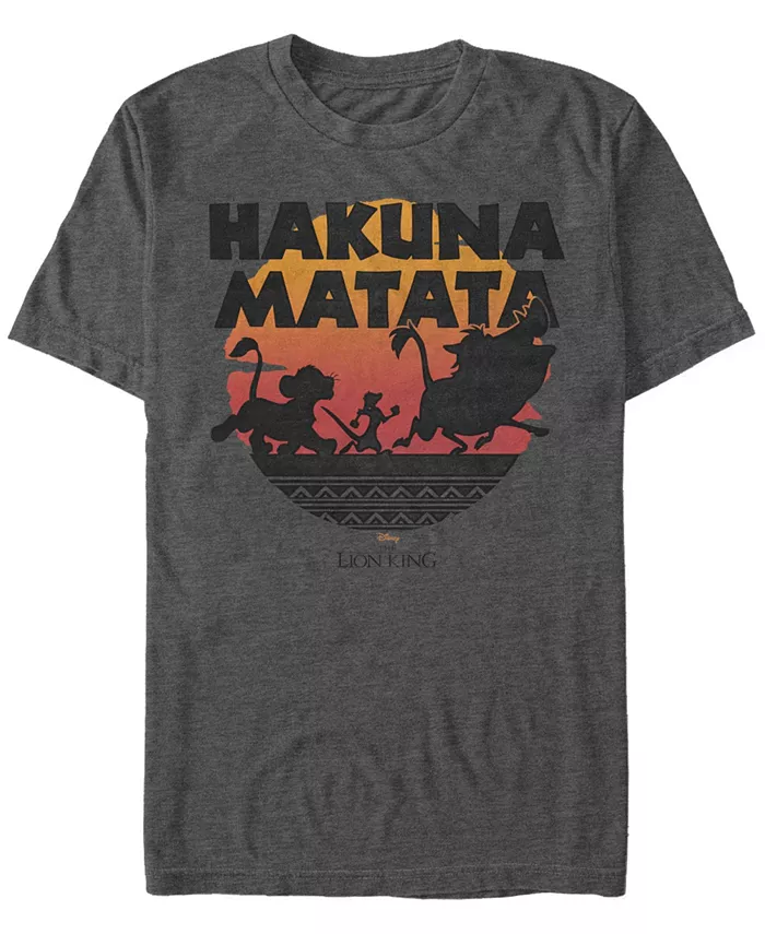 

Мужская футболка с коротким рукавом Disney "Король Лев" Hakuna Matata, силуэт на фоне заката Fifth Sun, серый