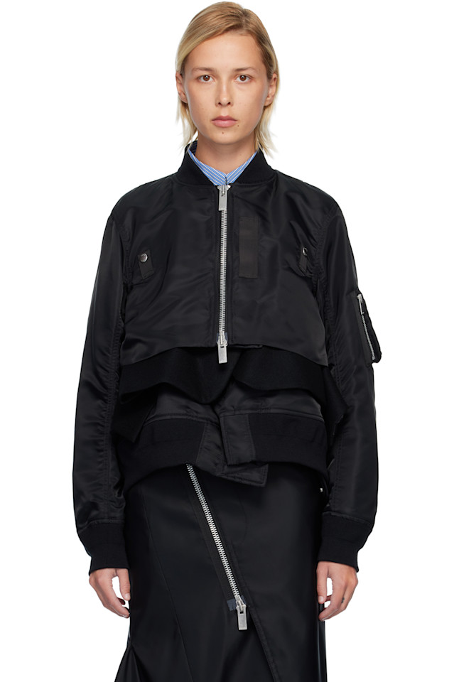 

Блузон из нейлоновой саржи и шерстяного меланжа Sacai, черный