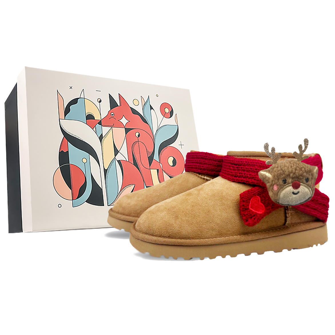 Ботинки Ugg Women's Classic Ultra Mini, каштановый/Рождественский олененок/box