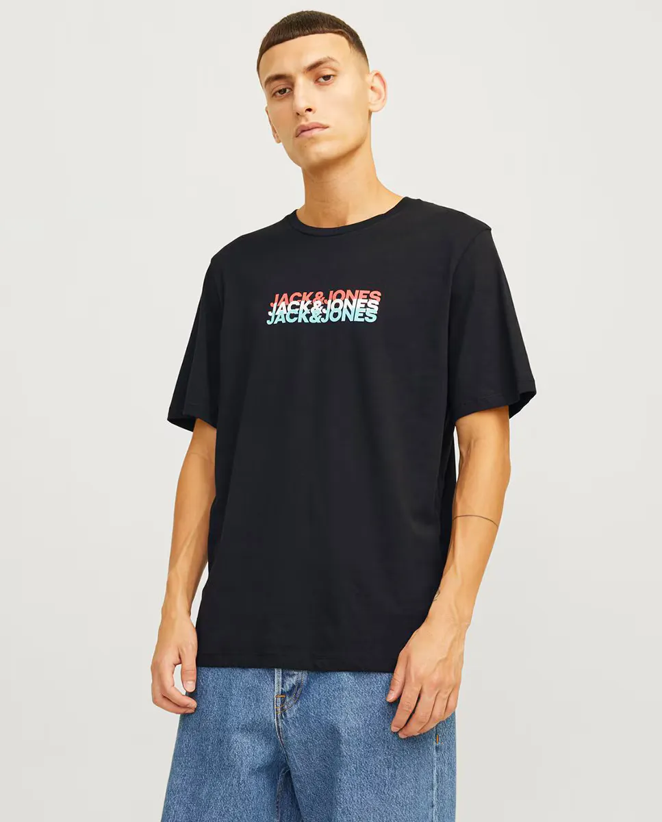 

Мужская футболка с короткими рукавами и принтом спереди Jack & Jones, черный