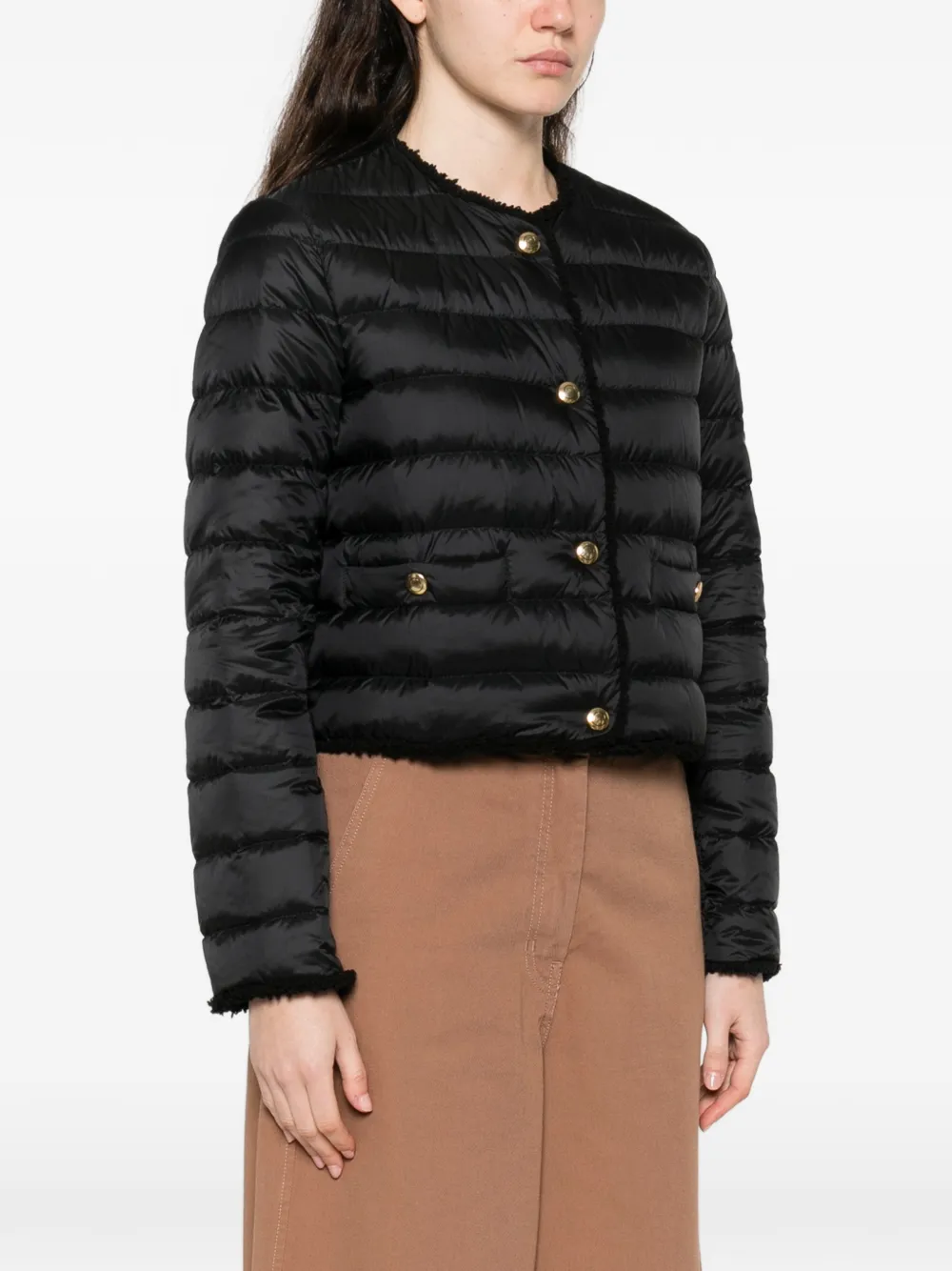 Стеганая куртка с цветочными пуговицами Moncler, черный — фото 3