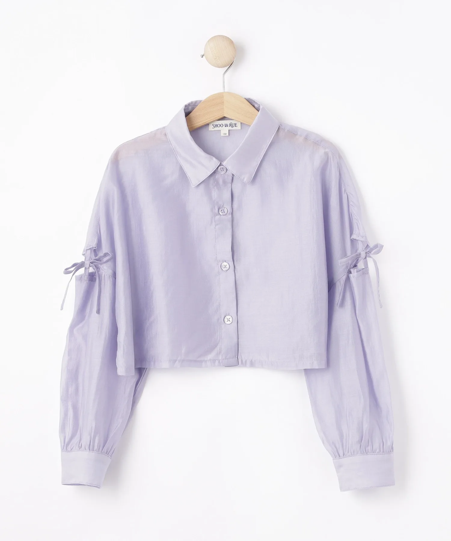 Детская блузка с рукавами и прозрачной фактурой SHOO・LA・RUE Sheer Ribbon purple