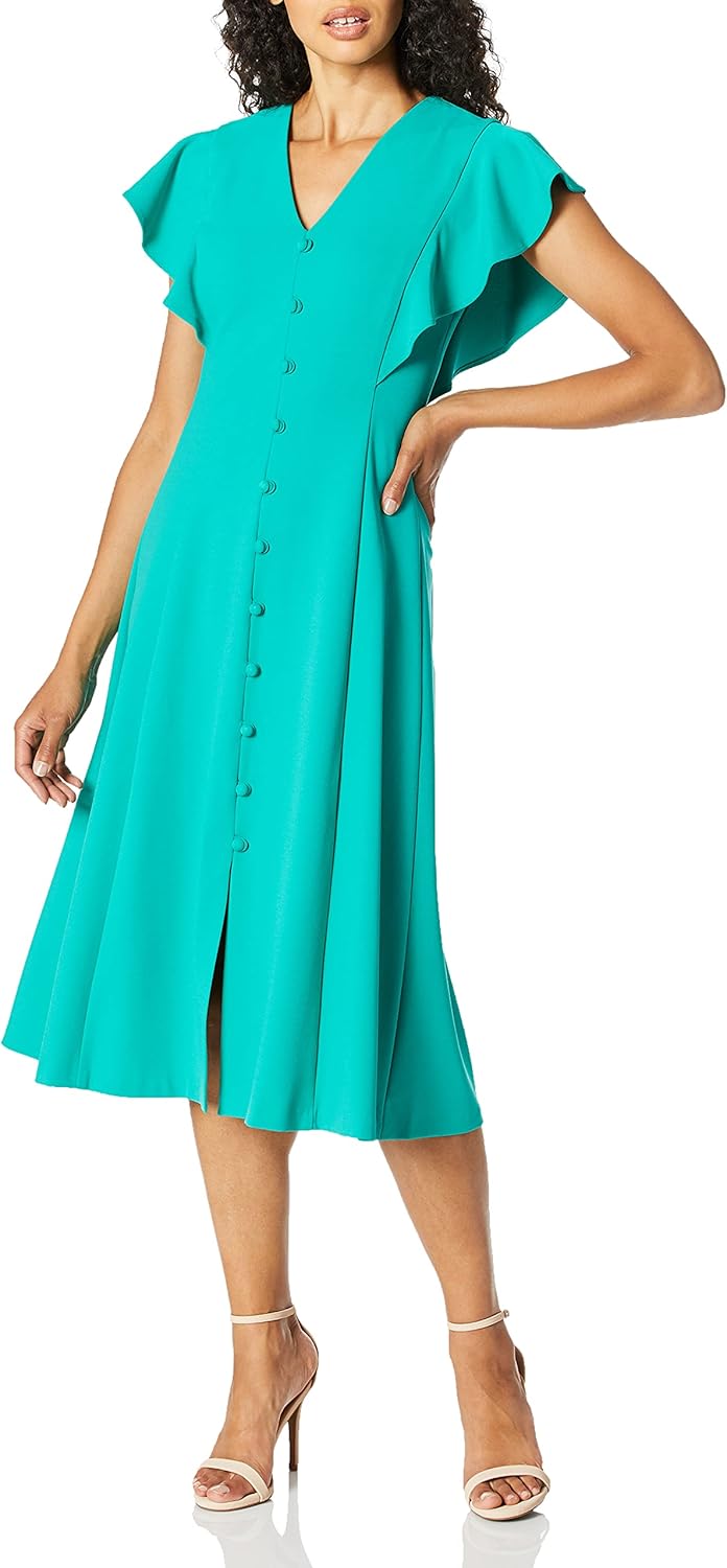 

Женское платье миди Calvin Klein с рукавами-крылышками, V-образным вырезом и пуговицами спереди, Jungle