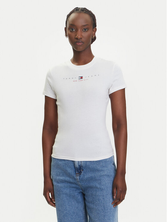 

Облегающая футболка Linear DW0DW21422 Tommy Jeans, экрю