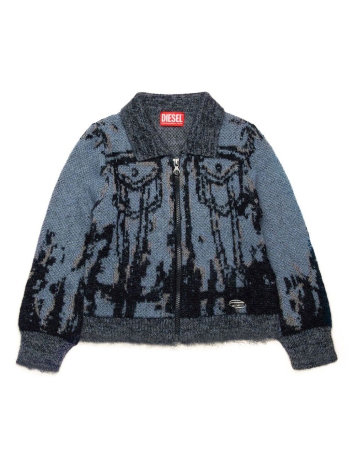 

Diesel Kids кардиган на молнии с эффектом тромплей, синий
