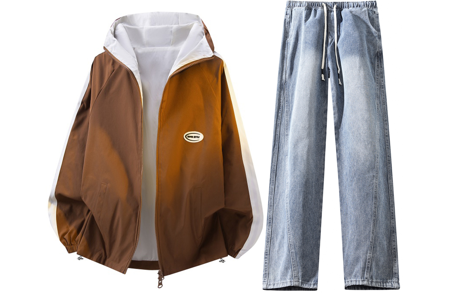 

Повседневная спортивная одежда Unisex с лацканом Lapel Moderate X1617, coffee top+синий pants