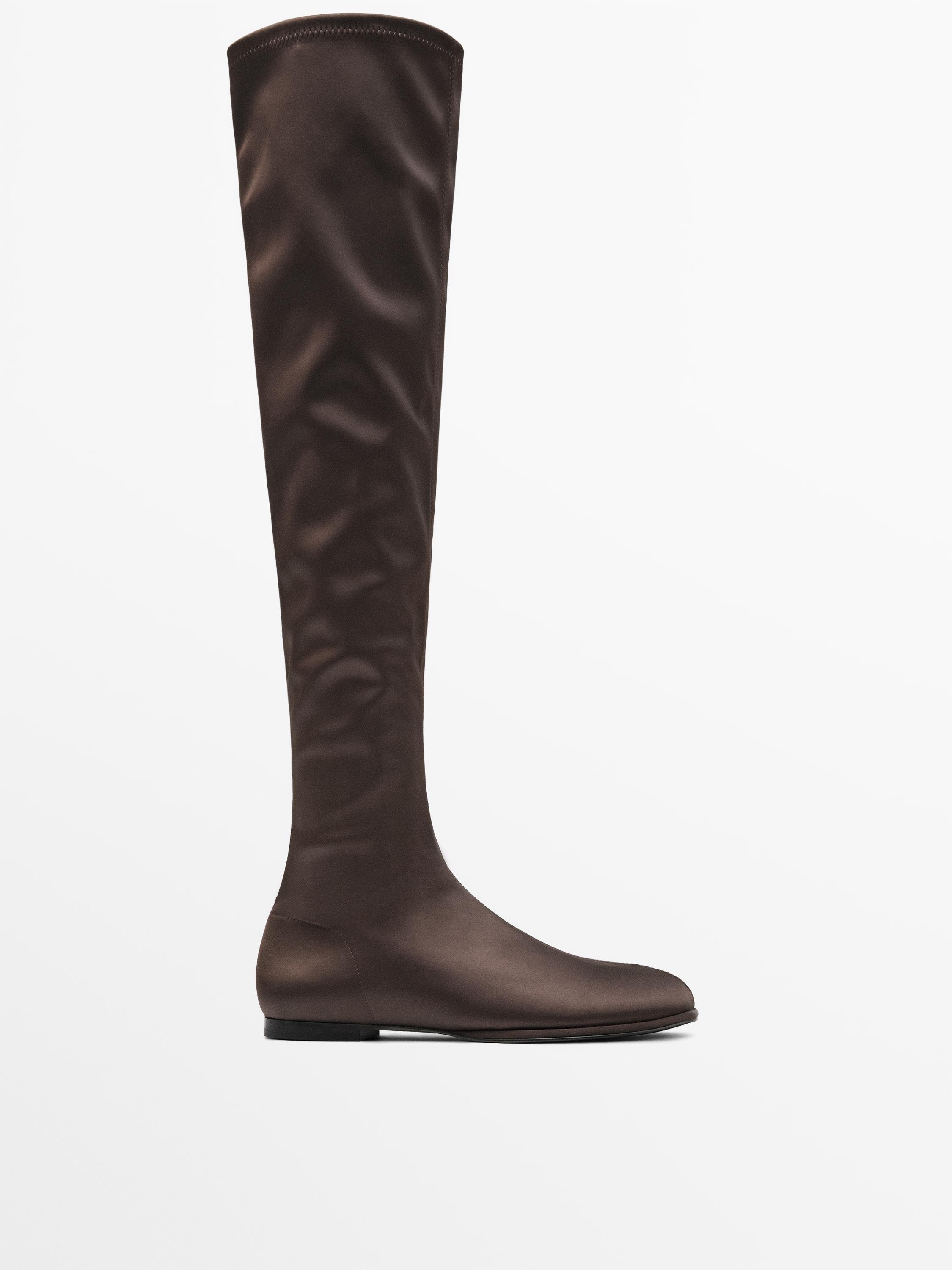 Сапоги из атласа и эластичные ткани Massimo Dutti, коричневый