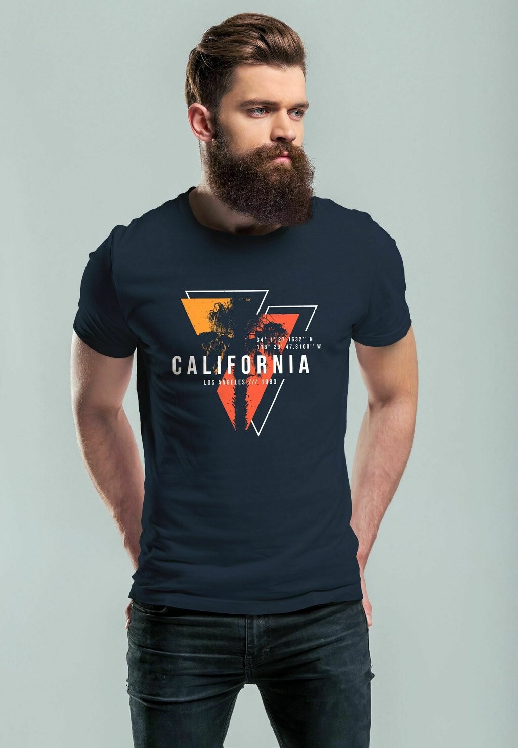 

Футболка с принтом CALIFORNIA LOS ANGELES SURFING MOTIV SOMMER FASHI Neverless, цвет navy/gelb