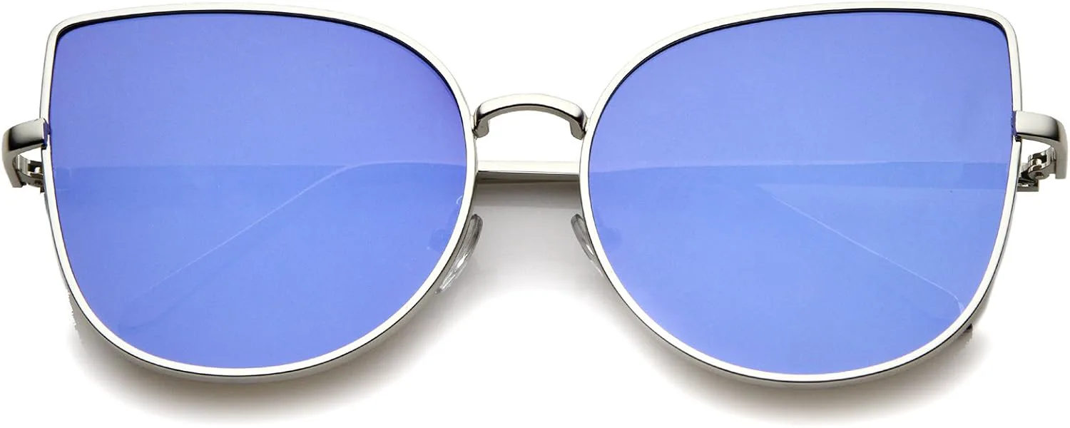 

Солнцезащитные очки zeroUV Oversize Slim Metal Frame с цветными зеркальными плоскими линзами в форме «кошачий глаз», диаметр линз 58 мм, Shiny Silver / Blue Mirror