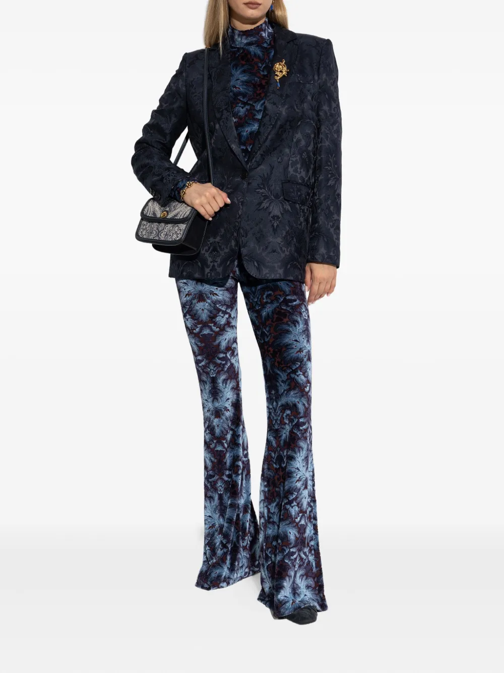 Однобортный пиджак с цветочным узором Etro, синий — фото 2