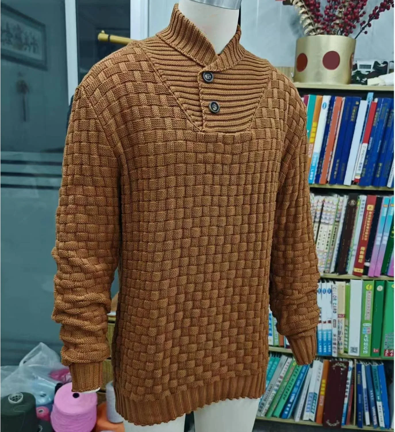 Мужской вязаный свитер с воротником-шалью Slim Fit — фото 2