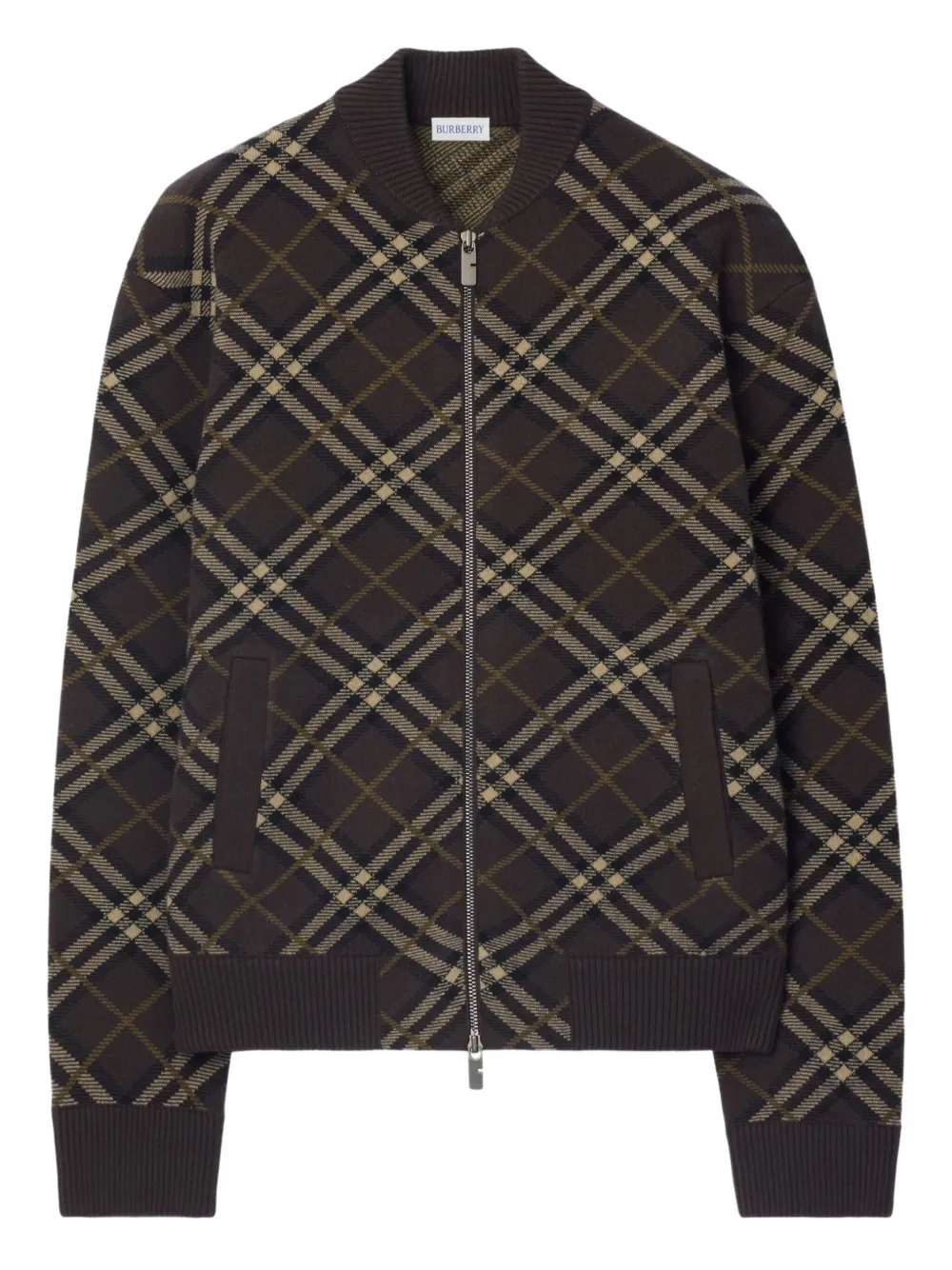 

Бомбер из смеси шерсти и кашемира в клетку BURBERRY, коричневый
