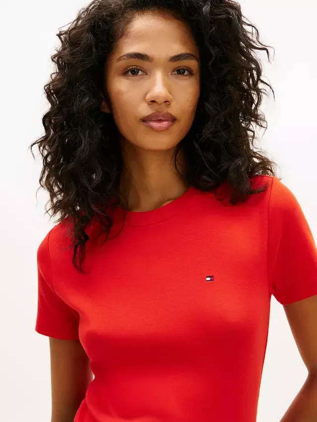 Приталенная футболка с логотипом флага, красная Tommy Hilfiger — фото 4
