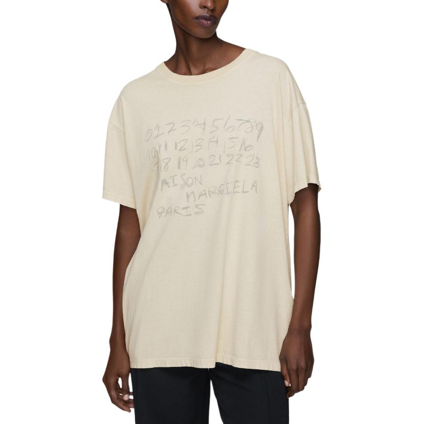 Футболка с круглым вырезом и принтом numbers Maison Margiela, sand — фото 4