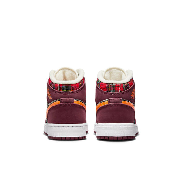 Кроссовки (GS) Air Jordan 1 Mid 'Plaid', цвет night maroon/black/white/total orange — фото 4