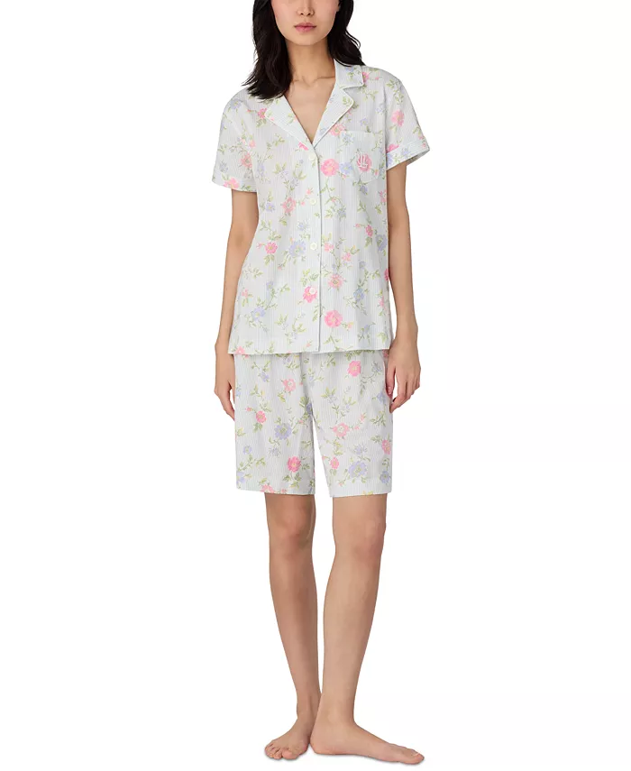 

Женский комплект пижамы с короткими рукавами Bermuda Lauren Ralph Lauren, коричневый/бежевый
