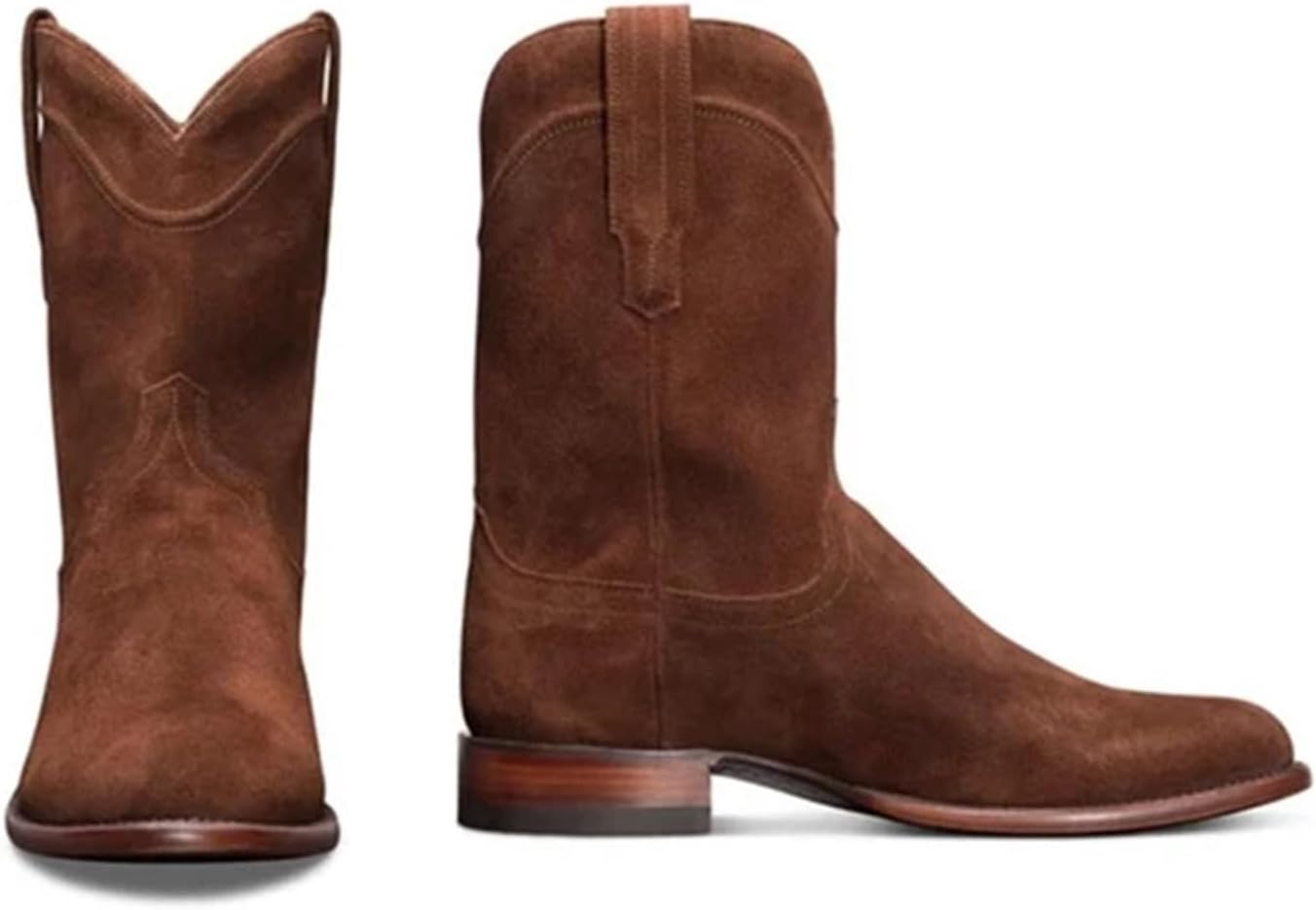 Ковбойские сапоги DHAEY для мужчин и женщин, повседневные, с круглым носком, низким каблуком, коричневый — фото 4