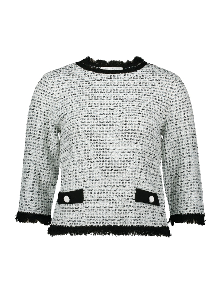 

Бело-черный вязаный свитер с бахромой BETTY & CO