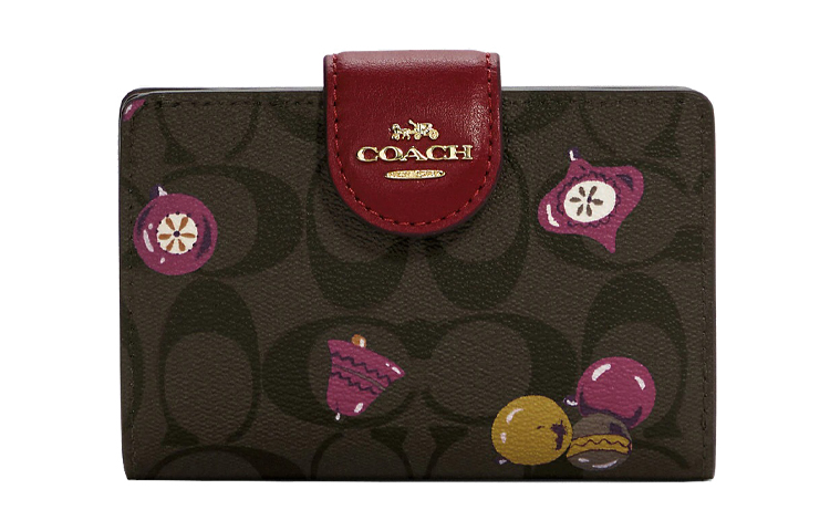 

COACH Женский кошелек из холщовой кожи, темно-коричневый с вишневым оттенком