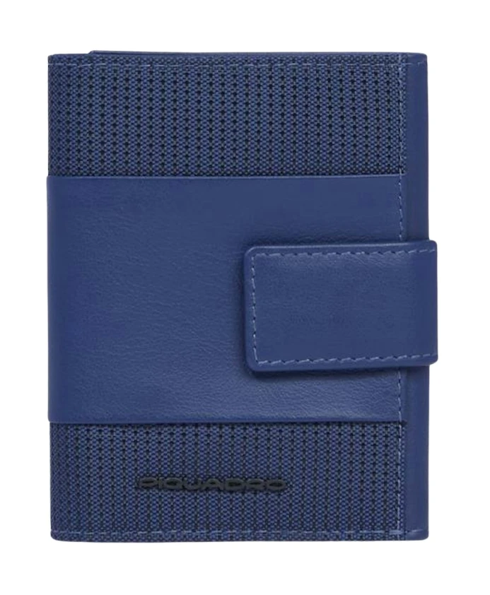 

Мужской карманный кошелек с задним карманом на молнии для монет, отделениями для кредитных карт, защитой от RFID-сканирования. Piquadro, синий