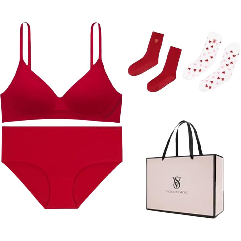 

Victoria's Secret Фантазия коллекция комплект нижнего белья женский подарочный набор+шоппинг сумка red