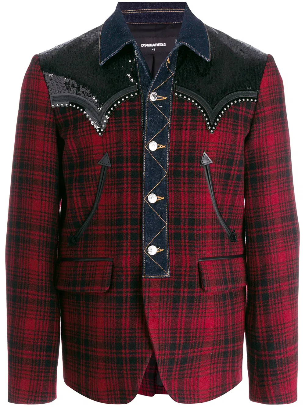 Блейзер в клетку с джинсовой отделкой Dsquared2, красный