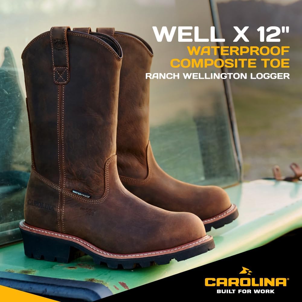 Мужские сапоги Carolina Boots Well X 12 с водонепроницаемым носком и ранчо-высокой стойкой, долговечная кожа темного цвета для тяжелой работы — фото 2