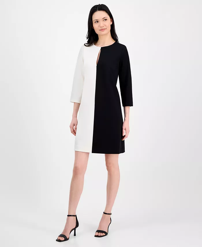 

Женское платье-трапеция с рукавом 3/4 и цветными блоками Anne Klein, мультиколор