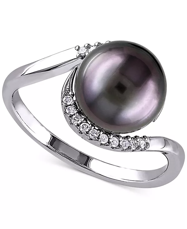 

Кольцо-Завиток с культивированным черным таитянским жемчугом (9 мм) и бриллиантом (1/10 карата) из стерлингового серебра Macy'S, black
