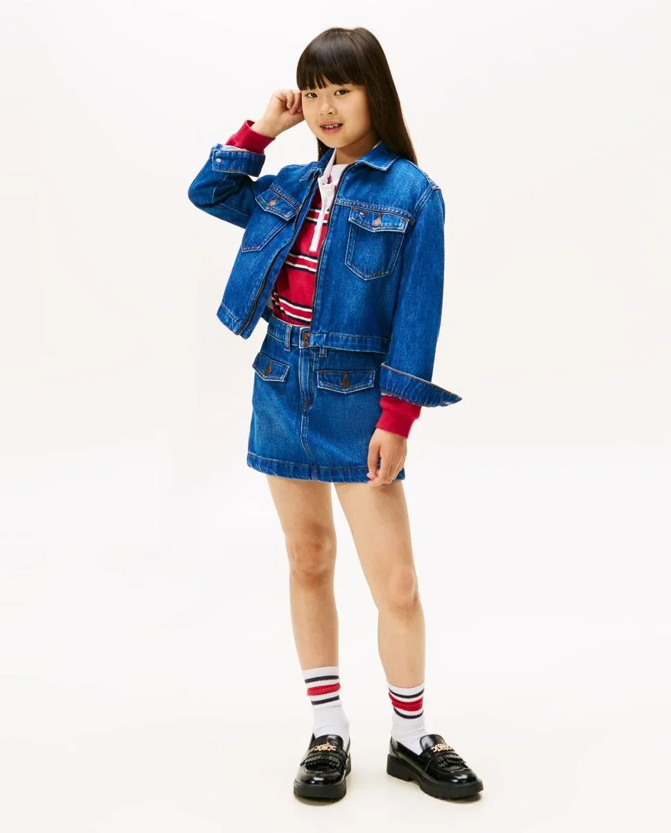 

Детская джинсовая мини-юбка с клапанными карманами Tommy Hilfiger, синий