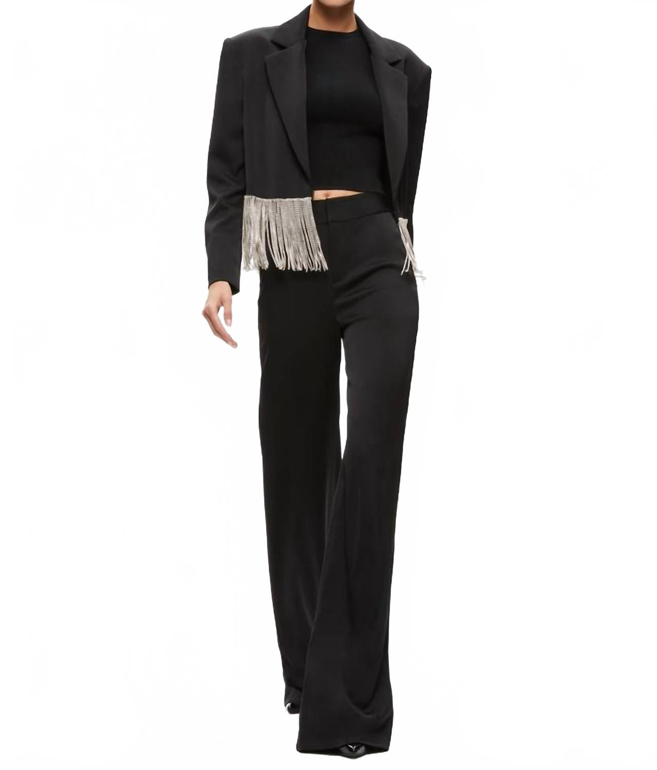 

Черный блейзер Shan с бахромой и кристаллами Alice + olivia, черный